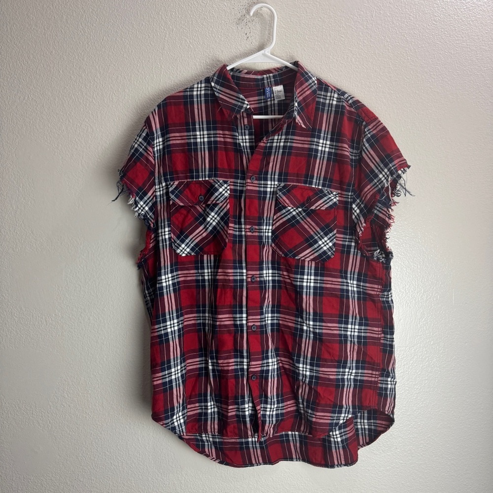 Hm Divided Vintage Plaid Button Up Shirt Size Large